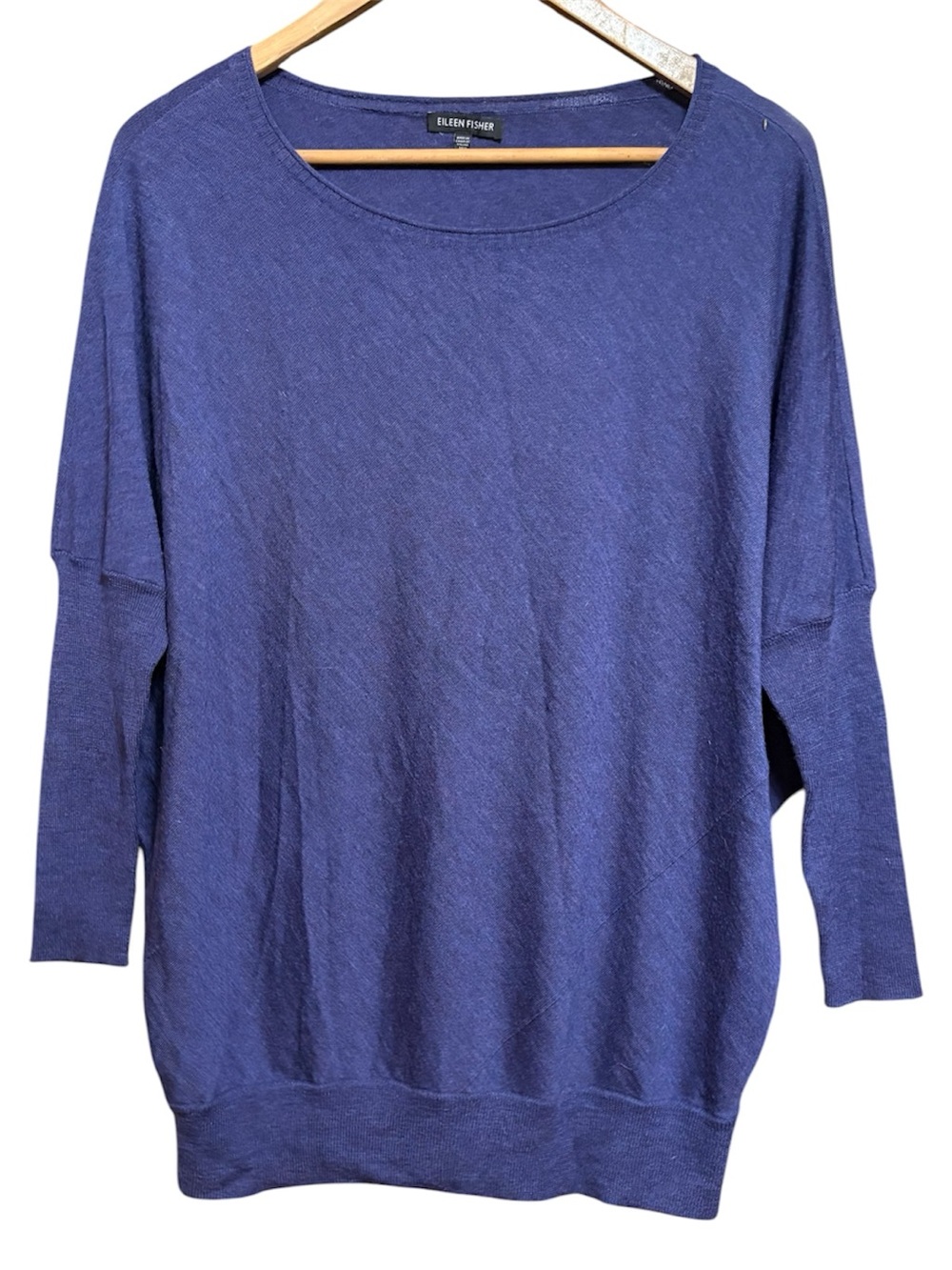 Eileen Fisher Indigo Scoop-Neck Dolman Sleeve Lightweight Sweater M
